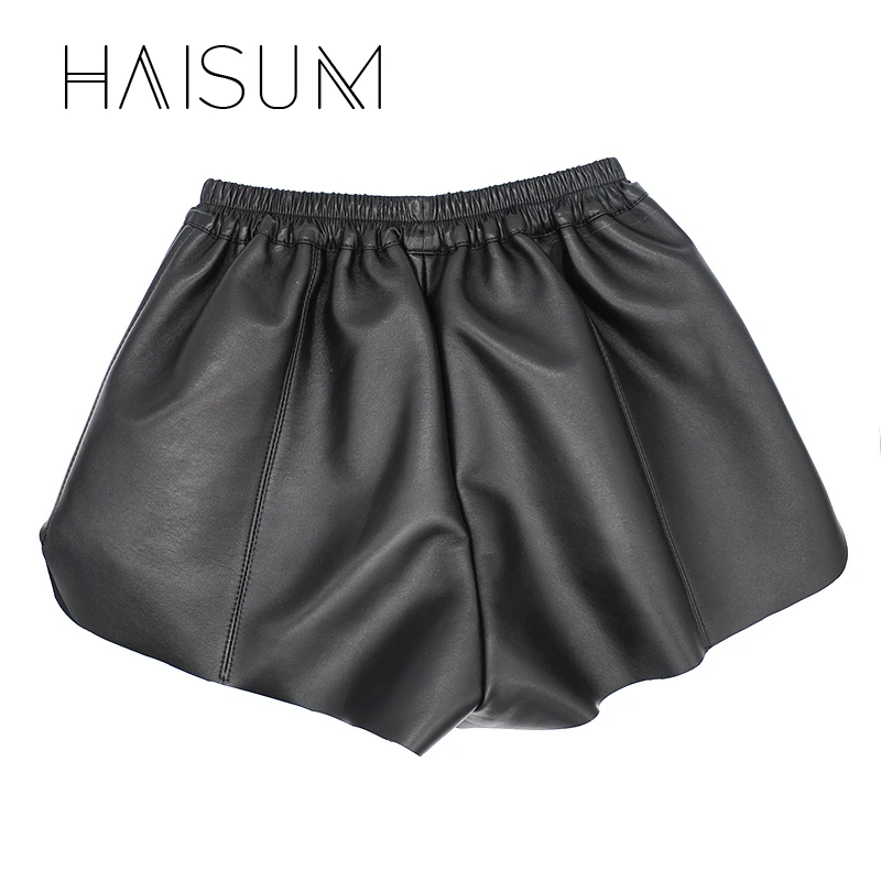 Шорты женские из овечьей кожи с эластичным поясом|shorts female|leather shortsfashion shorts |