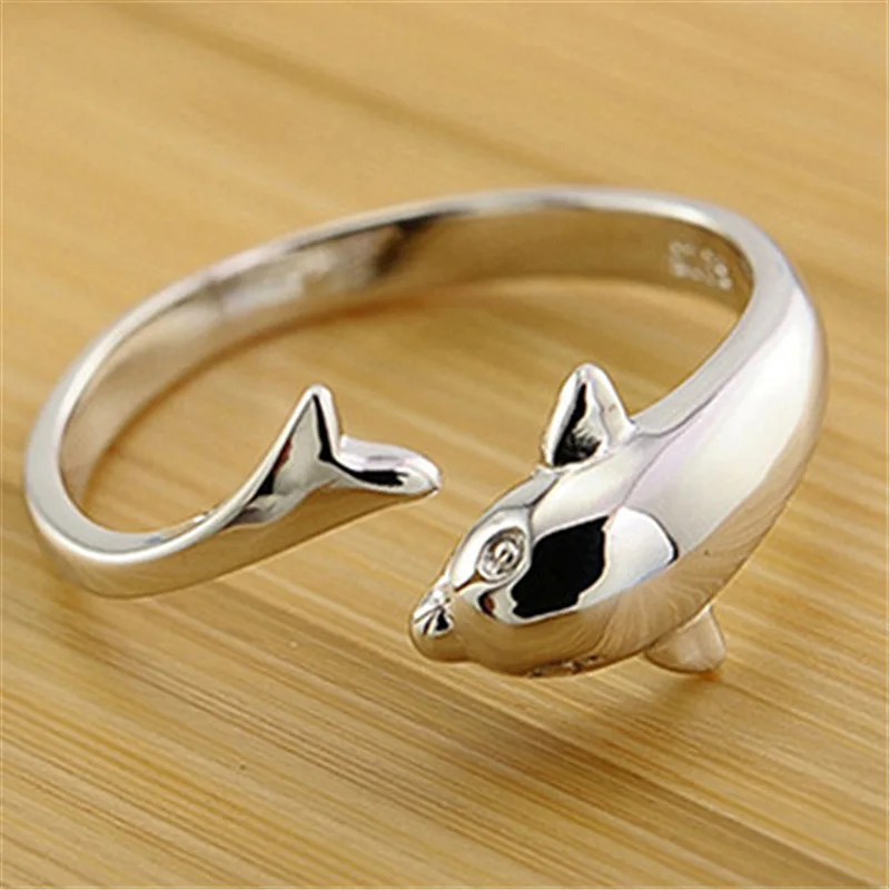 Посеребренные винтажные парные кольца Megin D в стиле бохо с дельфином для