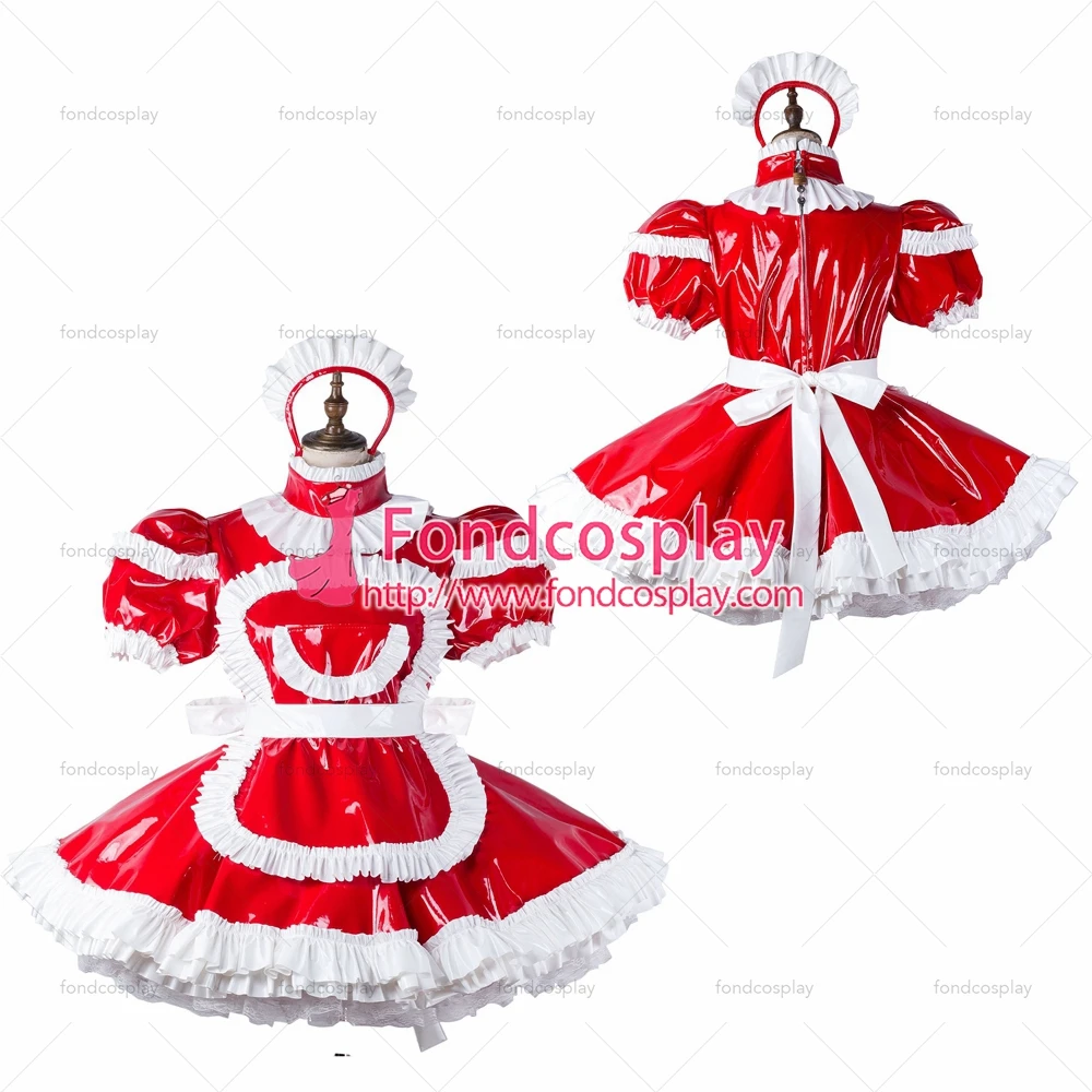 

Сексуальная одежда для взрослых с крестом fondcosplay, яркое короткое красное тяжело платье из ПВХ, запираемый костюм, индивидуальный пошив [G2211]