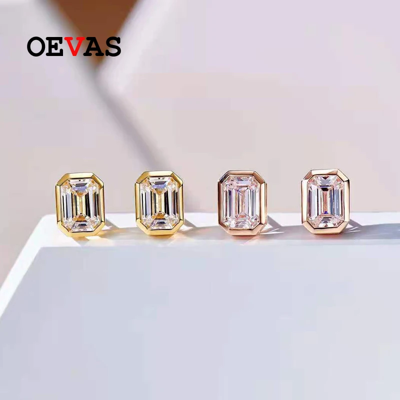 

OEVAS 100% 925 Sterling Silver 1 Carat Square High Carbon Diamond Stud Earrings For Women Sparkling Wedding Party Fine Jewelry