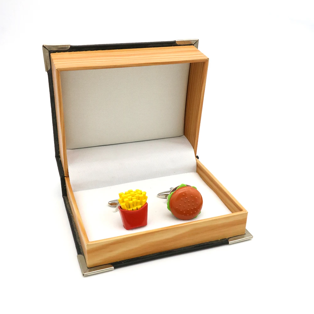 Гамбург И фри запонки для мужчин еда дизайн качество латунный материал желтые