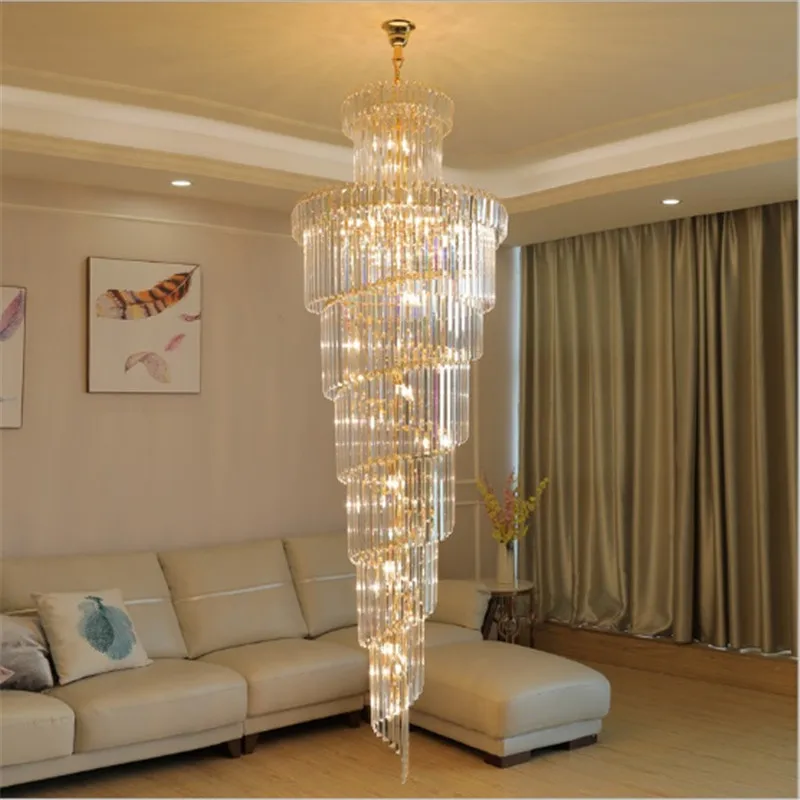 Koop Duplex Floor Kroonluchter Villa Hollow Building Hall Kristal Kroonluchter Moderne Minimalistische Woonkamer Wenteltrap Kroonluchter