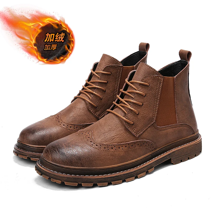 Зимние теплые бархатные мужские кожаные туфли Мужская модная свадебная обувь