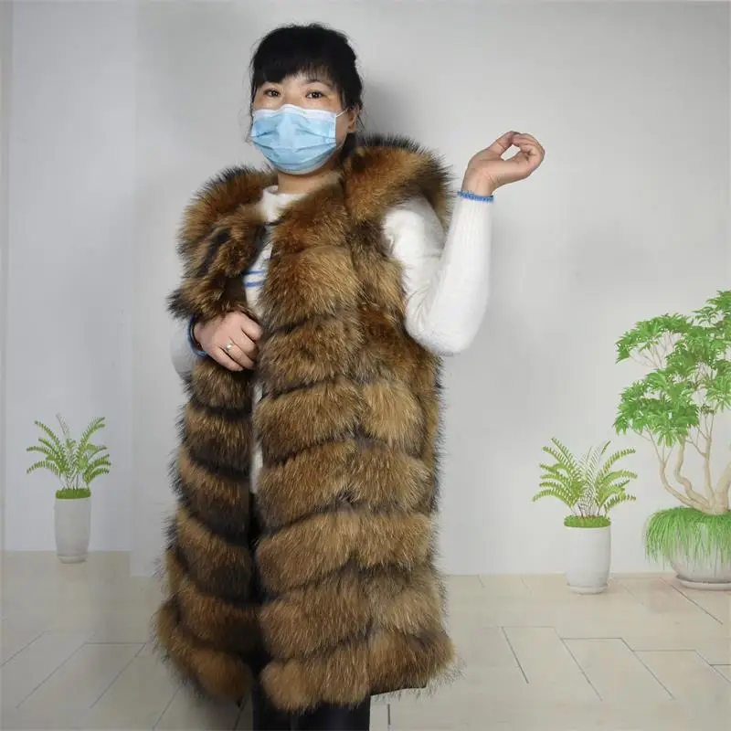 Women's Real Fur Coat Winter Genuine Women Short Section Warm Thick Raccoon Coat Fur Coat Natural Fur 90CM