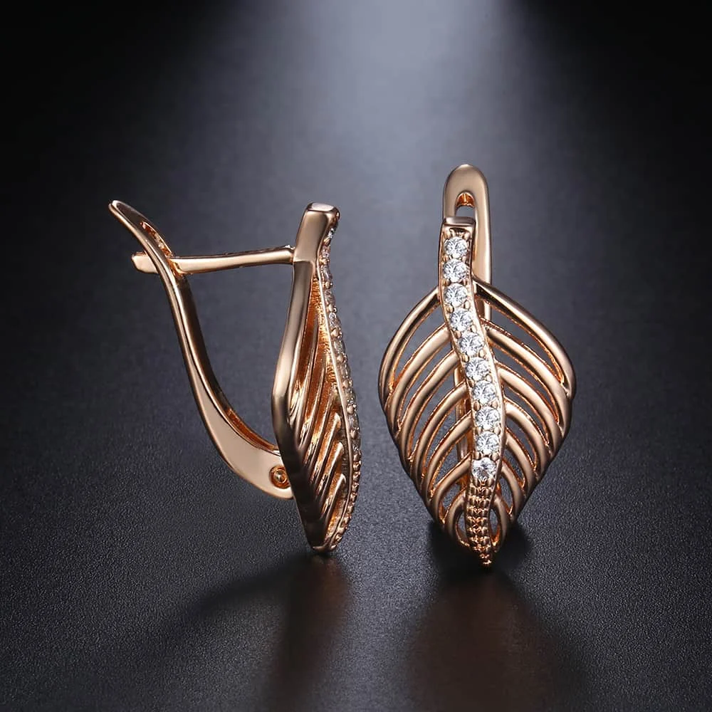 Новые модные серьги гвоздики в форме листьев для женщин и девушек 585 розовое