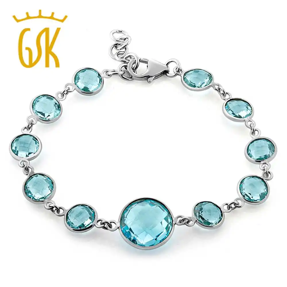 30 00 Ct шахматная доска круглый натуральный голубой топаз браслет для женщин 925
