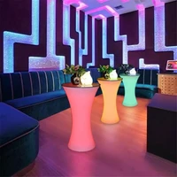 110cm height round shape rechargeable led luminous cocktail table plastic lighted up bar table club disco party furniture