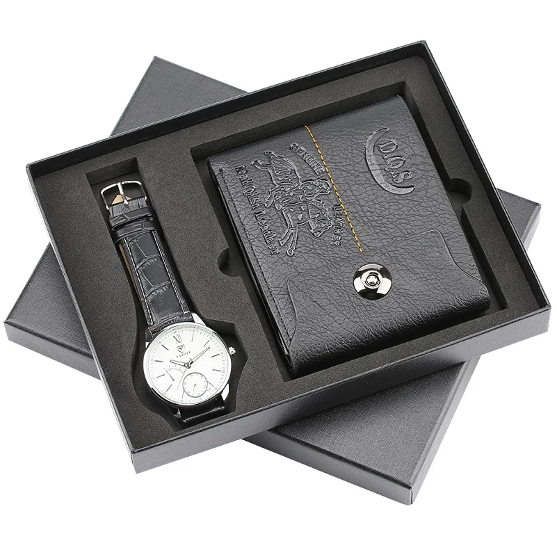 36 Business Men's Quartz Wristwatch Men Watches Purses Money Clip Credit Card Leather Wallet Gift Set for Dad Boyfriend Top Luxury - Color: 36