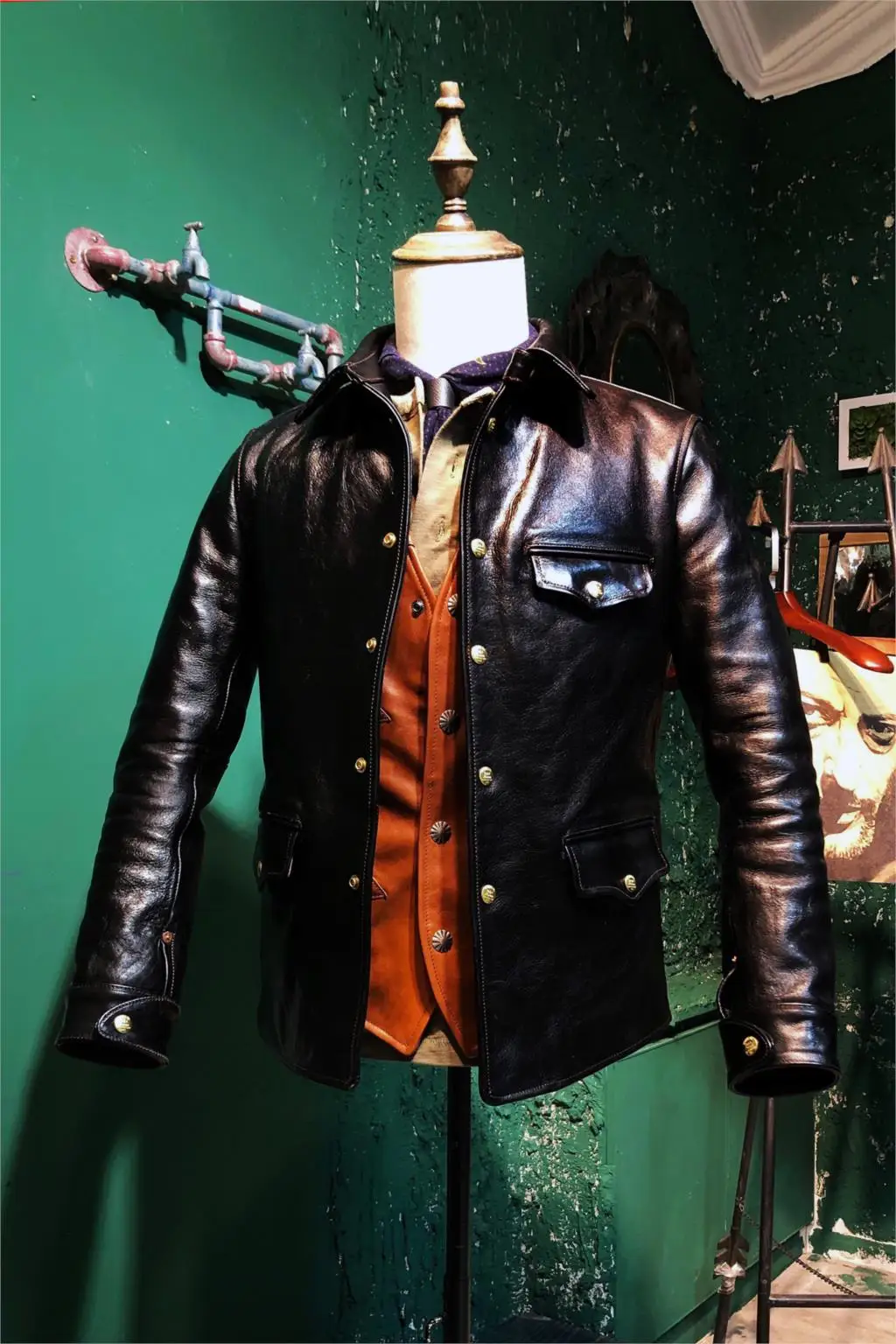 

Thick Tough Tea Core Horse Brakeman Leather Coat Retro Kaji Genuine Leather Horsehide Jacket Sturdy