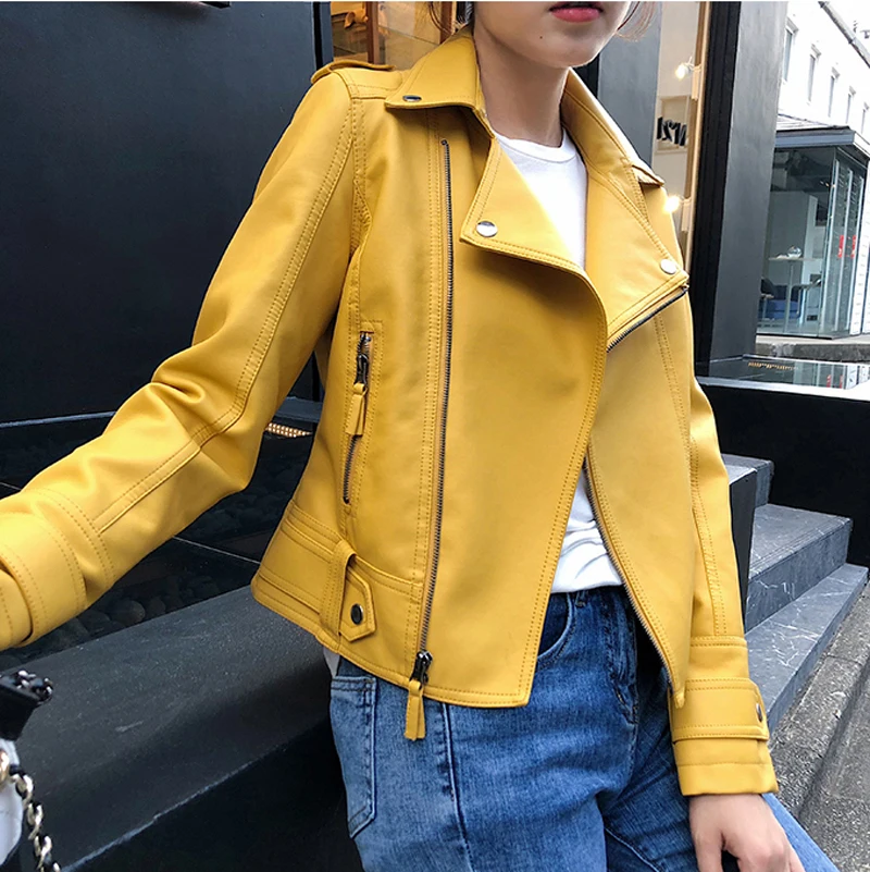 Мотоциклетная Женская куртка из искусственной кожи короткая байкерская женская