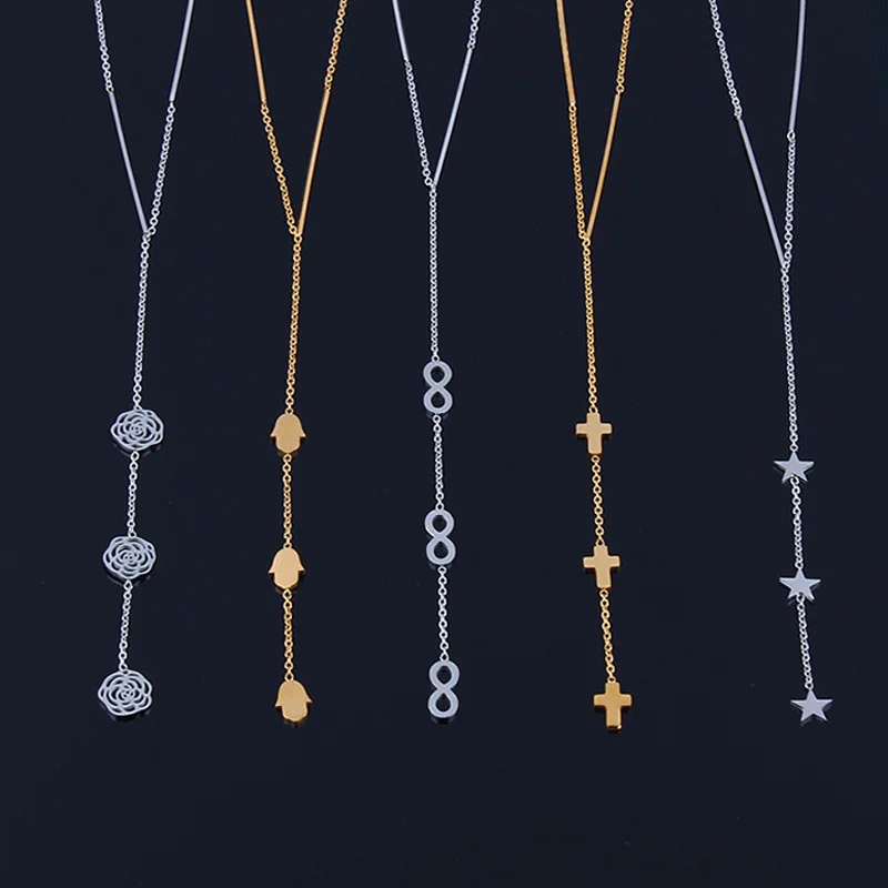 Она Вейер длинное ожерелье из нержавеющей стали цепь ожерелья с подвесками