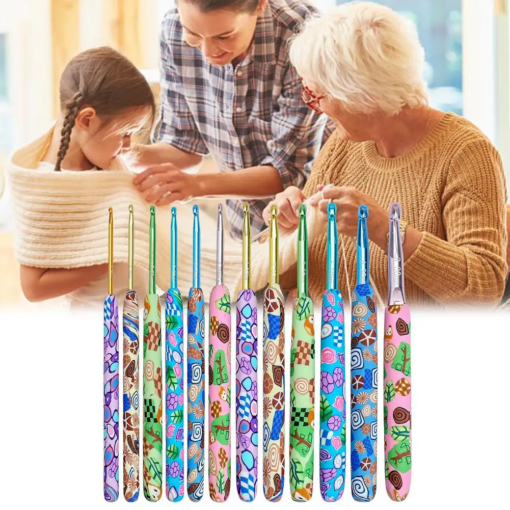 

12pcs/set Crochet Hook 2.0-6.0mm Aluminum Crochet Needles With Colorful Soft Ceramic Grip Cushioned Handles Knitting Needles