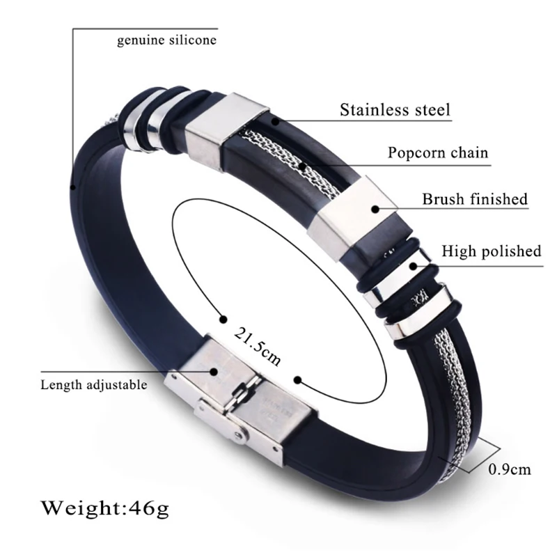 

Stainless Steel Silicone Black Bracelet Men WristBand Punk Style New Design Men Bracelet Simple Rubber Charm Pulsera Hombre