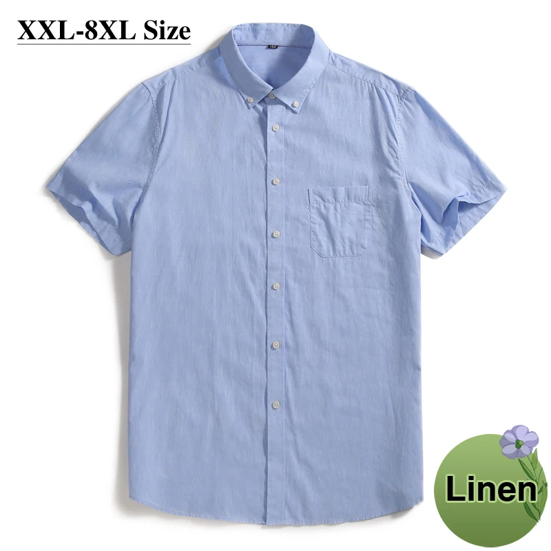 

Men's Linen Cotton Shirt 8XL 7XL Oversize Summer Loose Thin Light Beach Casual Short Sleeve Brand Business Shirts High Quality