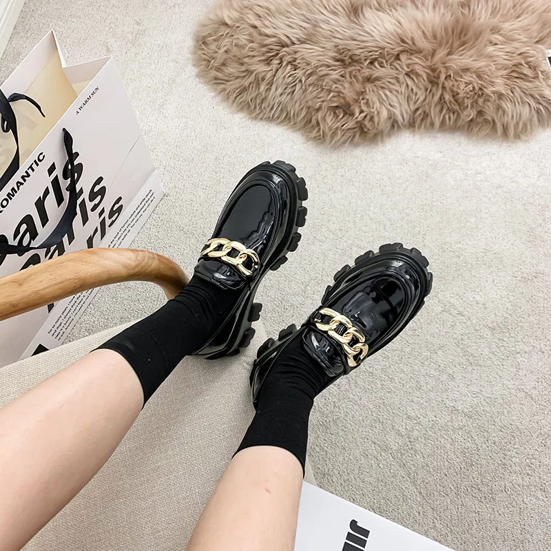 

2021 Women Flats Lolita Mary Jane Shoes For Woman Spring Platform Ladies Loafers Vintage Soft Slip On Chain Oxford Shoes