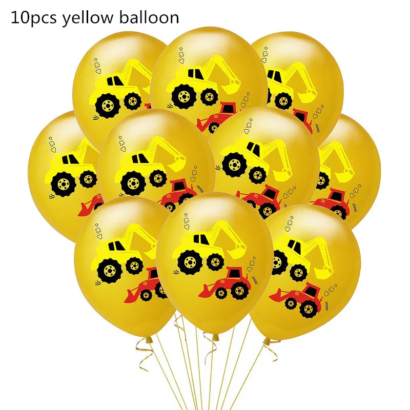 1 Cartoon Excavator Latex Balloon Cake Topper Construction Vehicle Banner Truck Balloon Car Theme Birthday Party Decor Supply - Цвет: 1