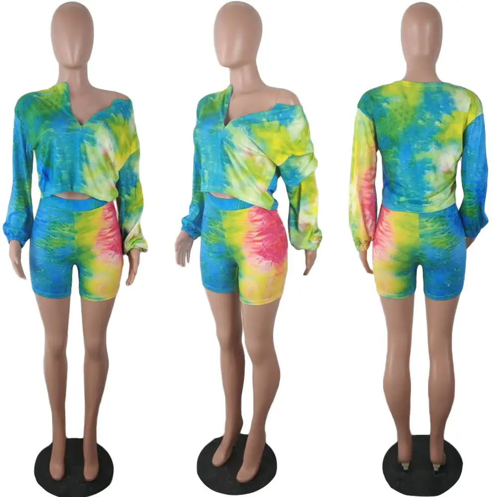 

New Gradient Color Two-Piece Large Size Women's Long-Sleeved Top And Five-Point Pants Fashion High-Quality Suit Spring 2021 -3XL