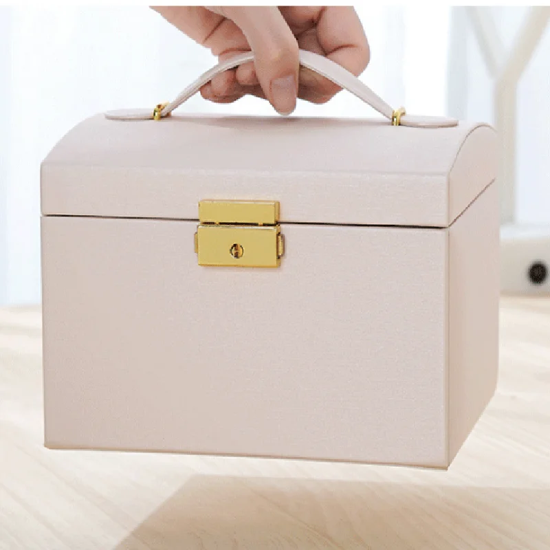 

Three Layer Large Jewelry Organizer Box High Capacity Jewelry Casket Makeup Storage Makeup Organizer Leather Beauty Travel Box