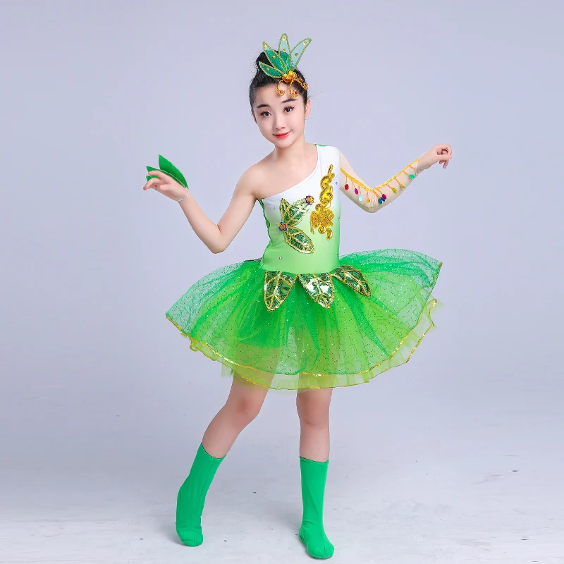 Children's jazz Latin dance clothes boys girls stage performance pettiskirt toddler chorus green princess skirt |