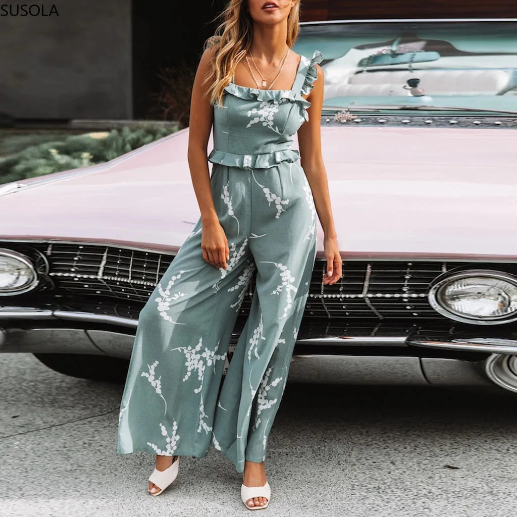 

Fashion Women Printing Ruffled Sleeveless Jumpsuit Ladies Casual Loose Romper Female Sexy Party Beach Summer Jumpsuits Bodysuit