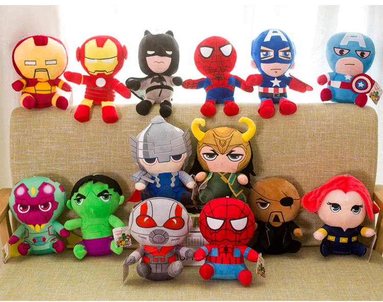 25 см Marvel Мстители 4 супергерой все сотрудники плюшевые игрушки куклы Капитан Америка, Железный человек Человек-паук Локи плюшевые мягкие игрушки