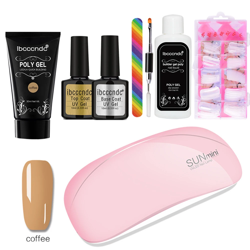 Coffee Polygel Набор из полигеля 6 Вт Sunmini, УФ-светодиодный светильник, Гель-лак для ногтей, полигель, быстрое наращивание ногтей, твердый гель-раствор, набор для дизайна ногтей - Цвет: Coffee Polygel