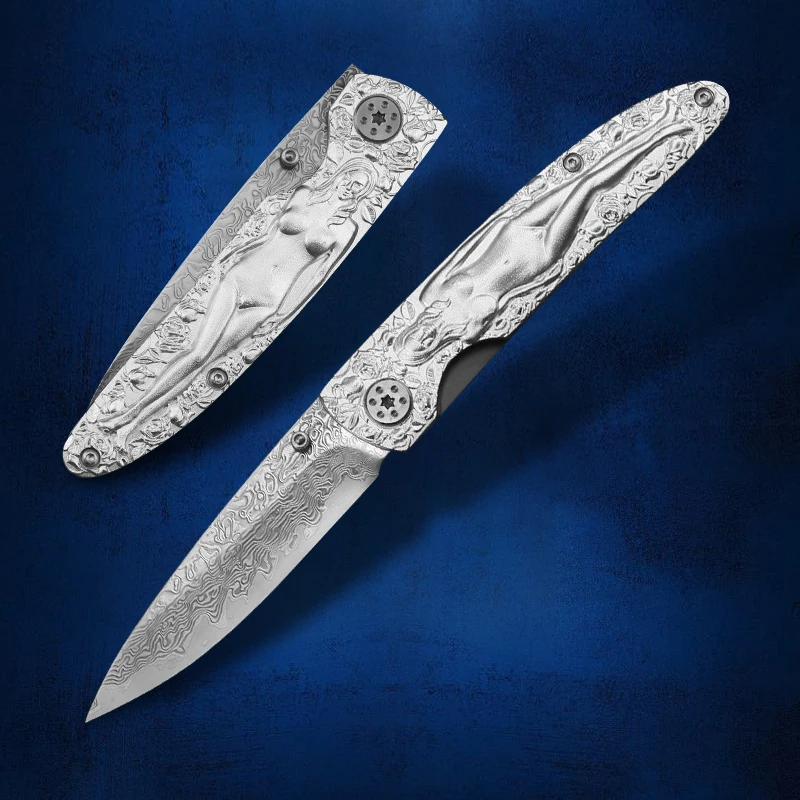 

Damascus VG10 Folding Knife Portable EDC High Hardness Sharp All-Steel Production Fixed Blade Practical Tactical Equipment Tool