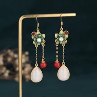 enamel earrings vintage jewelry luxury women earrings jade cloisonne dangle drop earrings for women hanfu chinese earrings