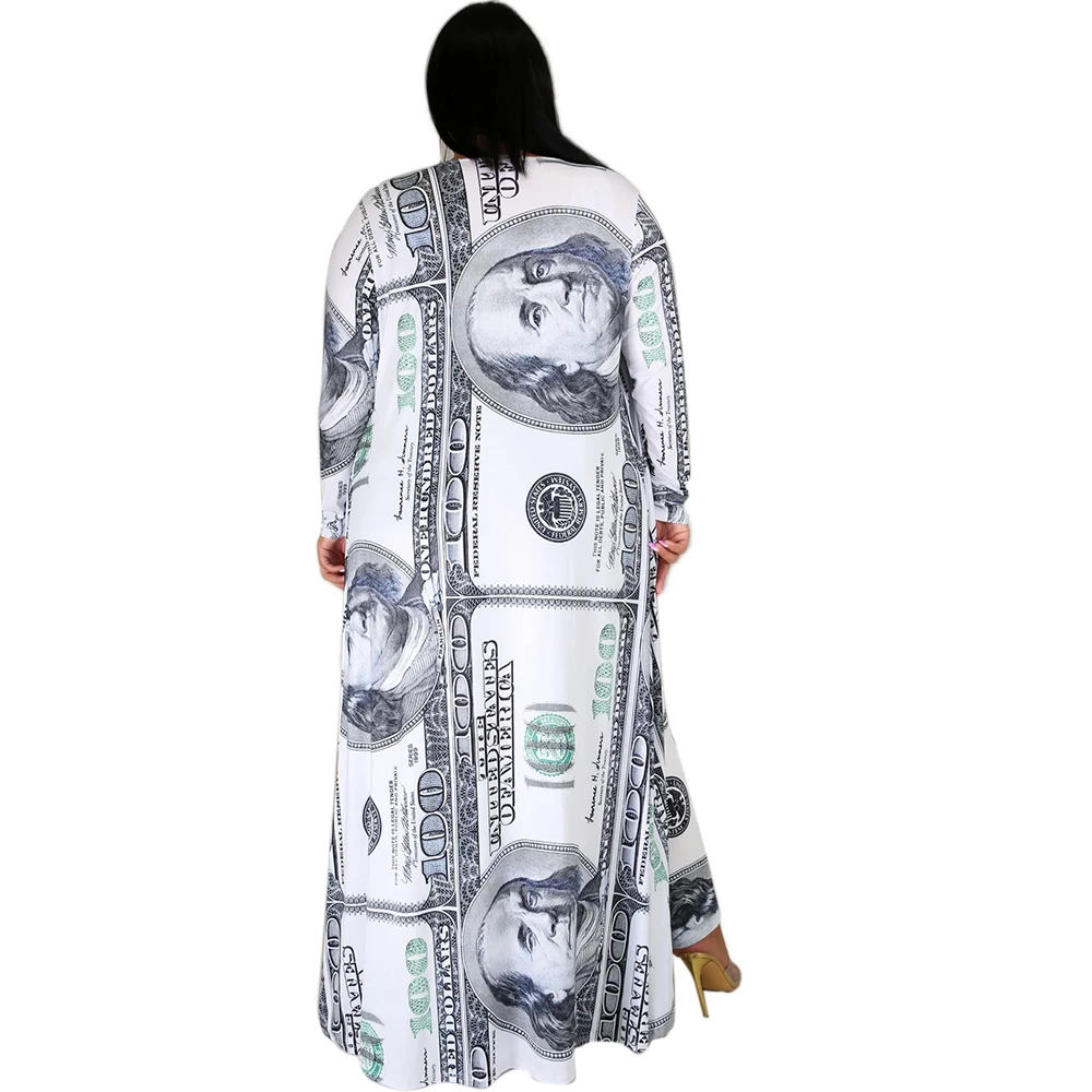 

Plus Size Money Dollar Print 2 Pieces Set Long Dress Women Coats And Sexy Tank Long Jumpsuit Bodycon Party Clubwear Fall Clothes