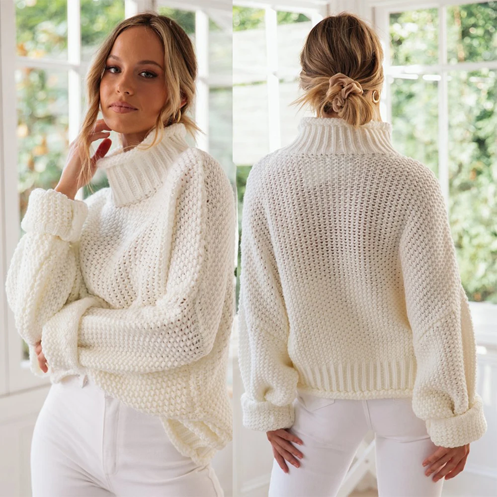 

Women Sweaters And Pullovers Turtleneck Long Sleeve Knitted Loose Pullover Ladies Fall Sweater Fashion Plus Size Winter Sweater
