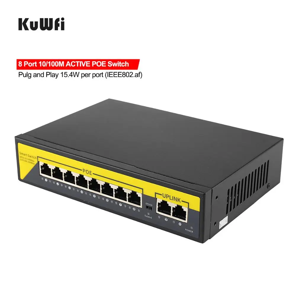KuWFi 10 Порты и разъёмы коммутатор питания через Ethernet 2 по восходящей линии 802.3af/at 120W
