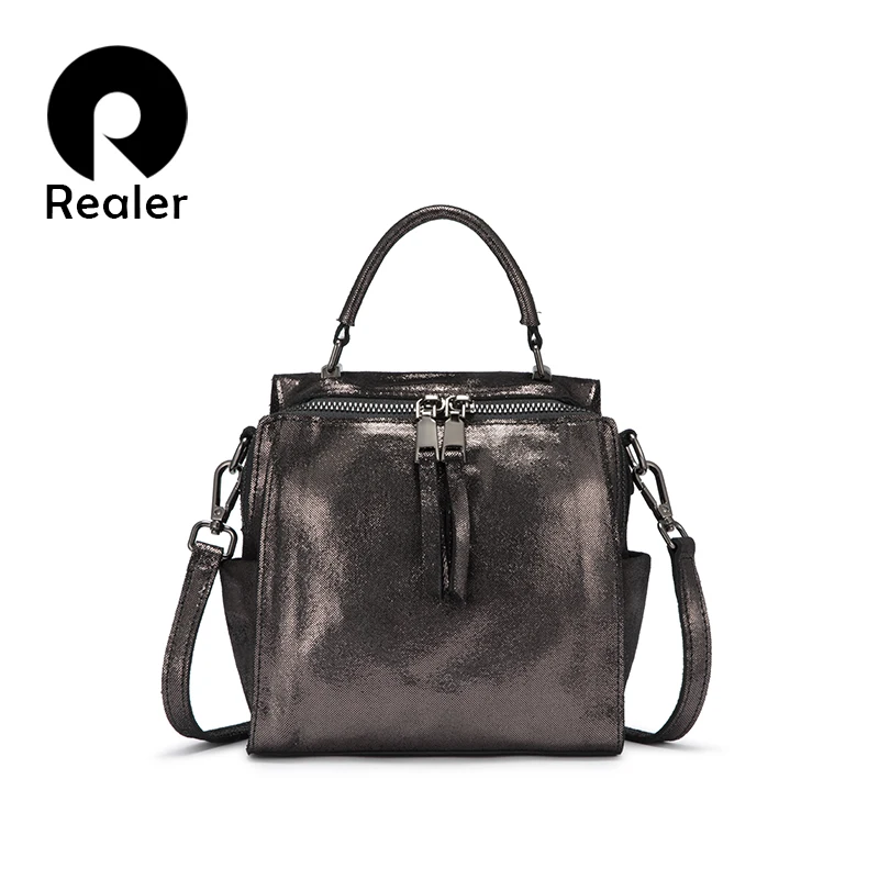 Дамские сумочки REALER из натуральной кожи саквояж через плечо мешок Классический