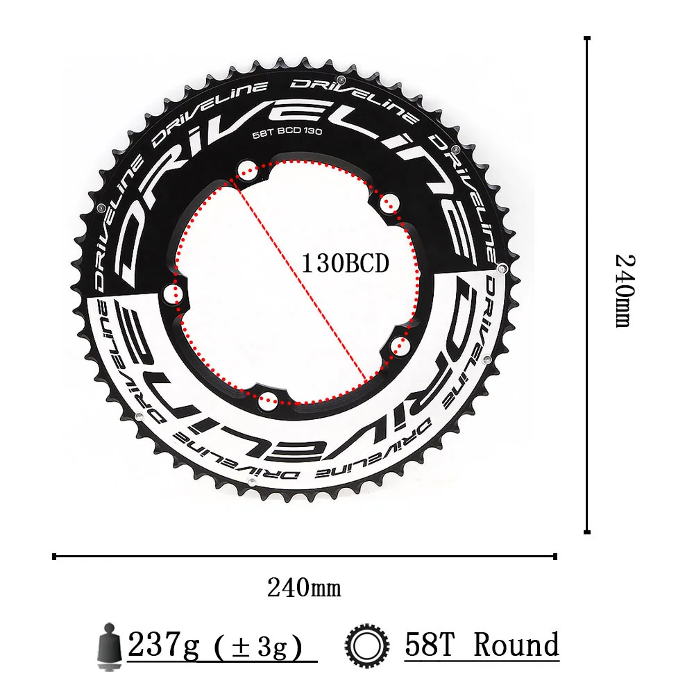 

CNC 50/53/54/55/56/58T road bike TT chainring 9/10/11S 130BCD