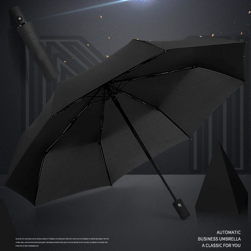 Модный черный складной мужской полностью автоматический зонт для открытия и