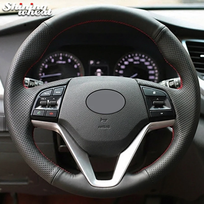 

Black Genuine Leather Car Steering Wheel Cover for Hyundai Tucson 2015 2016