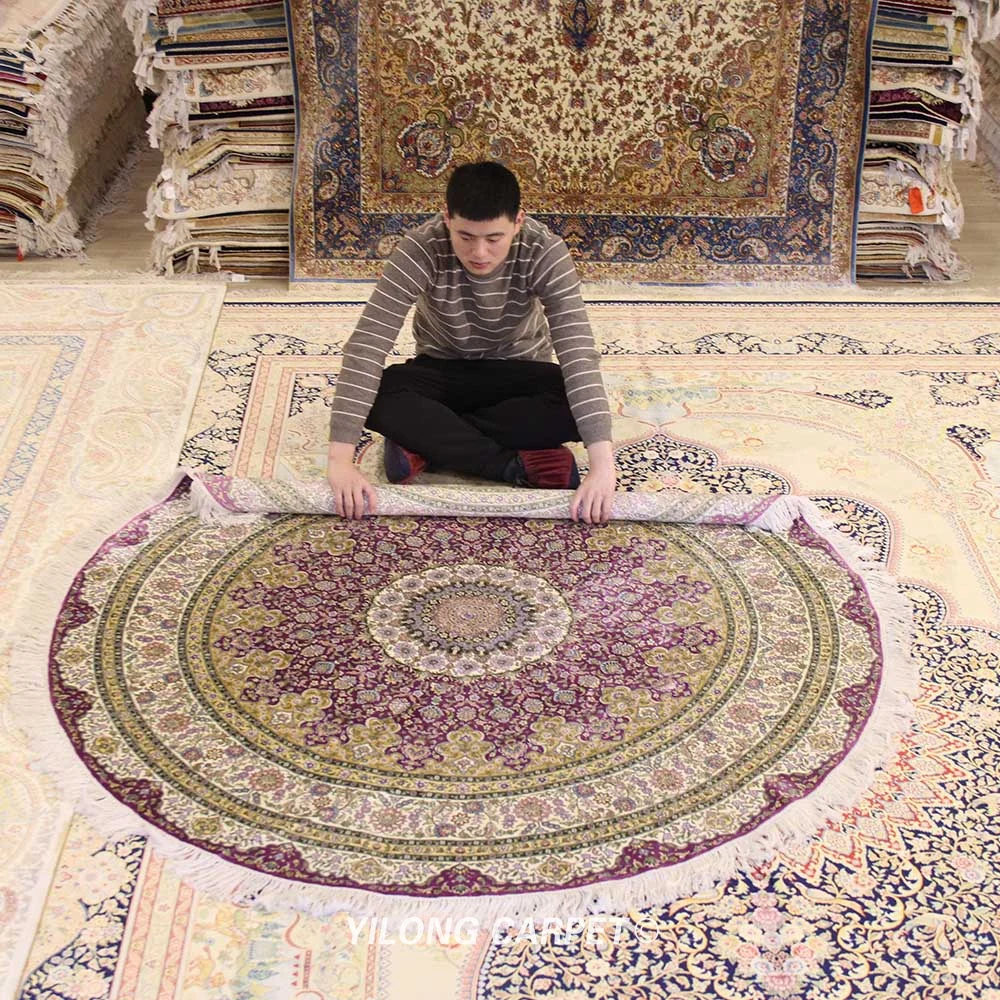 YILONG круглая ручная работа Плетеный Ковер изысканный персидский шелковый круглый