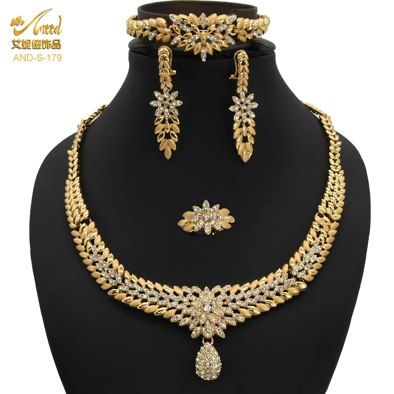 

Indian Dubai Jewelry Sets For Women Gold Color Nigerian Wedding Gifts Necklace Earrings Bracelet Rings Set Ethiopian Jewellery