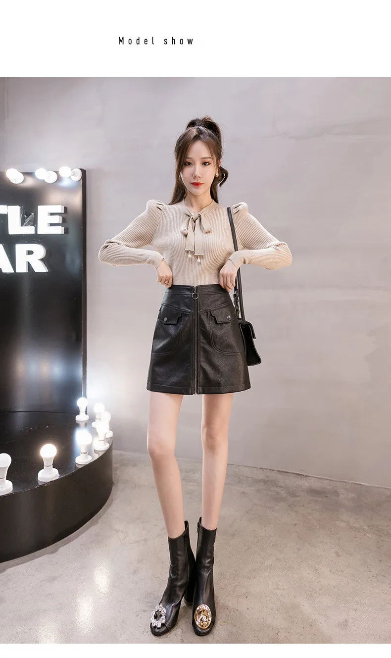 

Casual Mini Pu Leather Skirts Women Short Skirt 2020 Autumn Winter High Waist Slim A-line Black Skirts Vintage Skirt 532