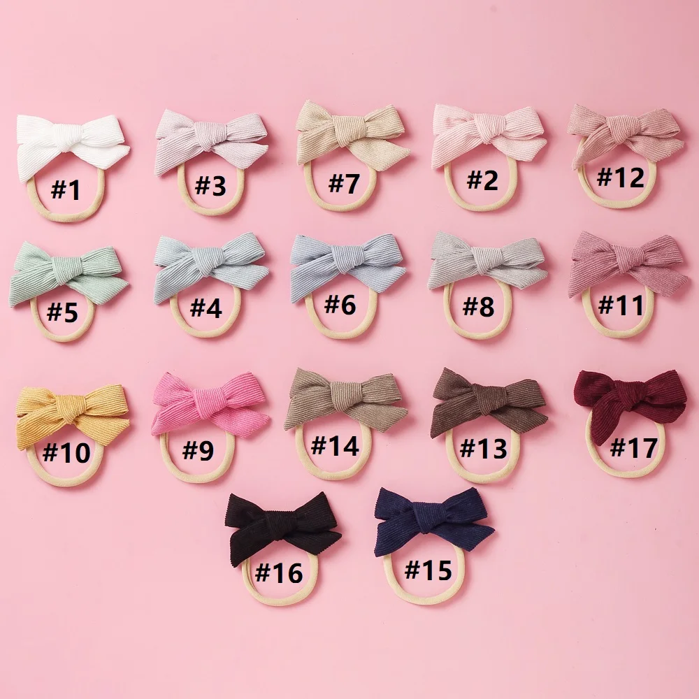 17 шт. милые вельветовые повязки для волос с бантом маленьких девочек нейлоновые