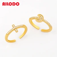 ailodo fashion cubic zirconia cross moon open rings for women gold color party wedding female finger rings copper jewelry gift
