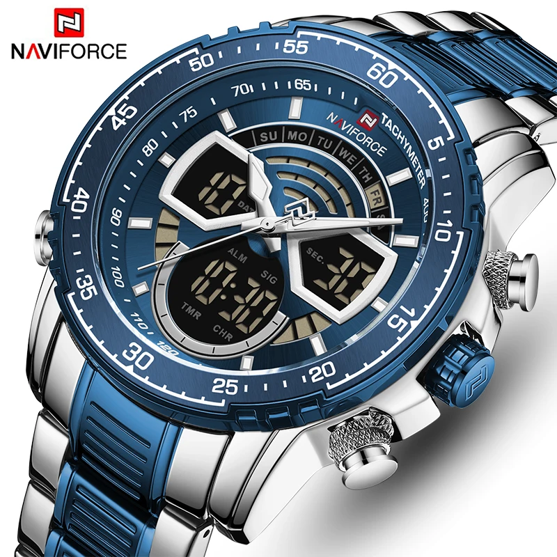 

NAVIFORCE New Fashion Male Watches Military Sports Mens Chronograph Quartz LED Analog Digital Luminous Clock Relogio Masculino