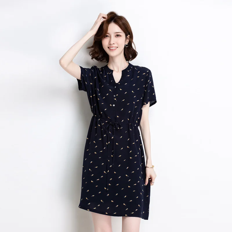 

[Новые летние товары] Jinju, летнее платье из шелка тутового шелкопряда с V-образным вырезом и принтом во французском стиле