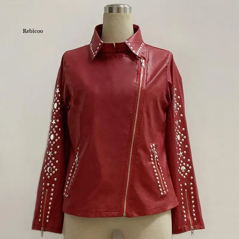 

Spring Women's Faux Leather Women's Autumn Jackets Ladies Basic Jackets Plus Size Coats Women's Jackets Women's Embellished Stre