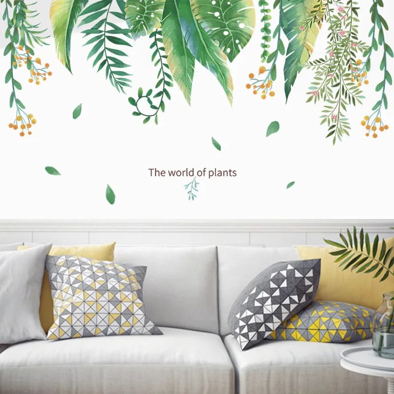 

New Small Fresh Tropical Green Plants Leaves Flowers Bedroom Porch Home Decoration Wall Stickers Self-adhesive