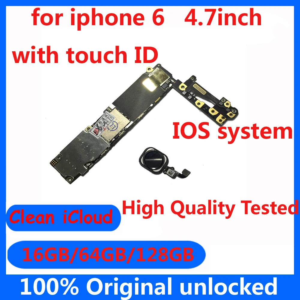 

with / without Touch ID Original motherboard for iphone 6 16gb 64gb 128gb factotry unlocked IOS system logic board mainboard