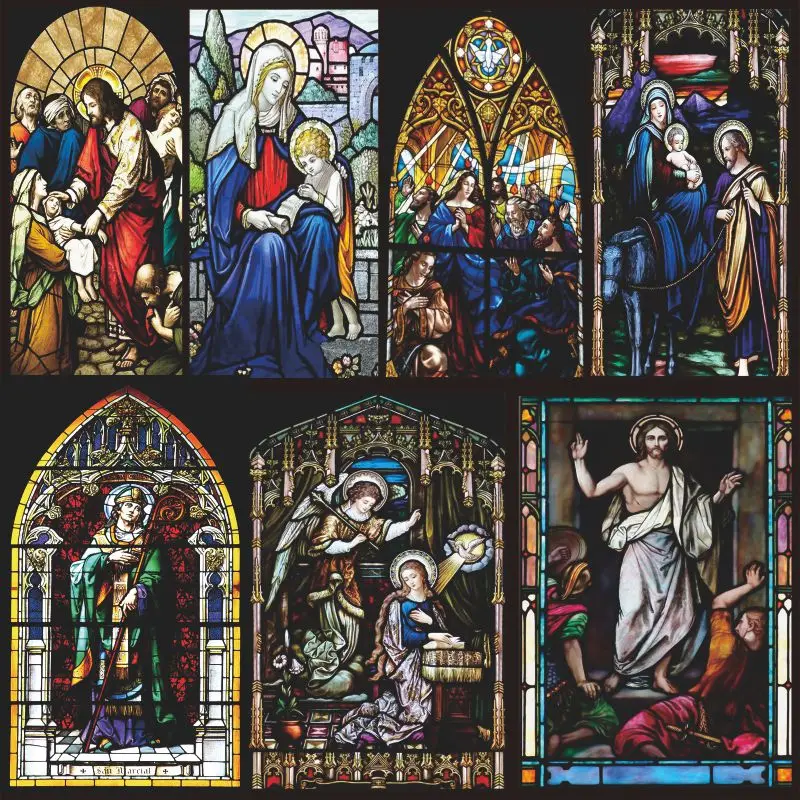 

Custom Size No Glue Window Film Static Cling Decorative Multi-style Classical European Christian foil sticker 40cmx100cm