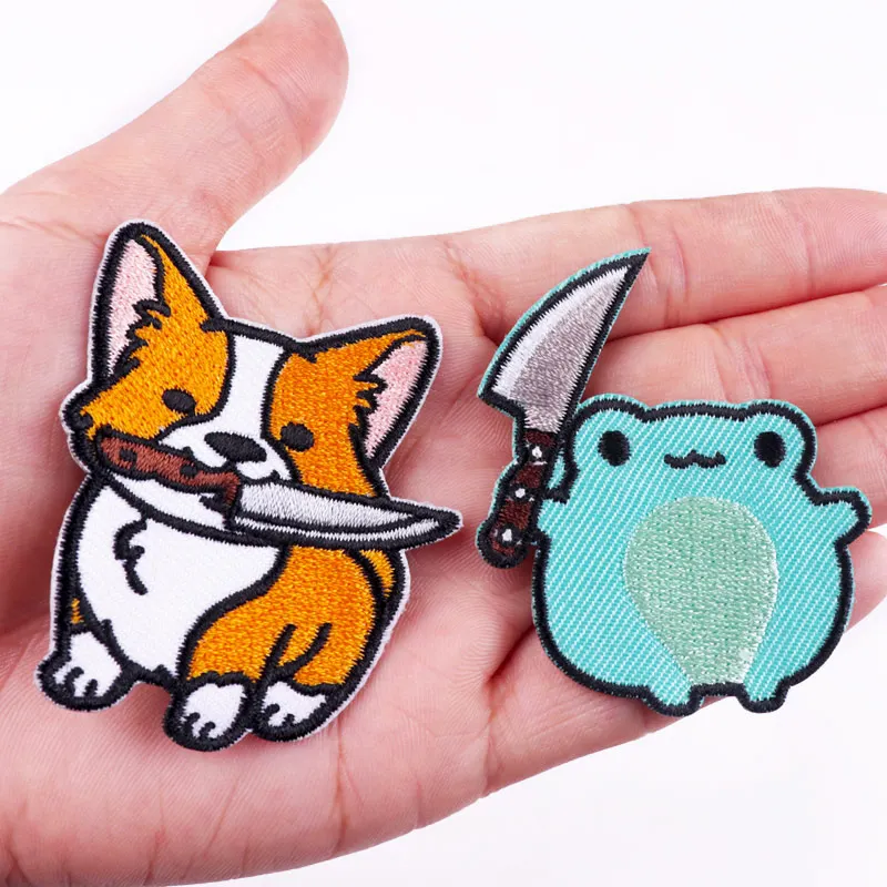 Мультяшный корги Вышивка Патчи животные Единорог Кот патчи для одежды