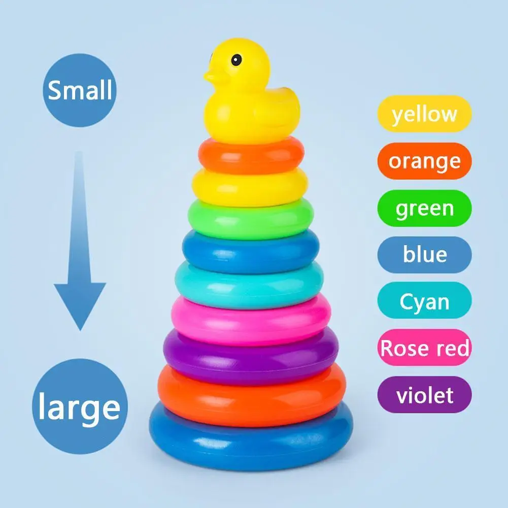 

New Children's Educational Toy Rainbow Stacking Toy Baby Tower Stacking Play Wooden Ring Seven-layer Tower Gift For Kids