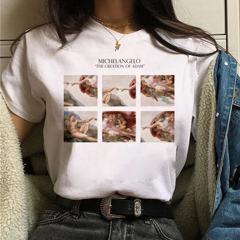 

Clothes 90s Summer Graphic Top Michelangelo David Hands Print Women T Shirt Aesthetic Harajuku Ulzzang T-shirt Female Tee Shirt