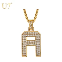 u7 a z letters necklace gold chain for men women full cz bling iced out initial pendant hip hop alphabet name jewelry